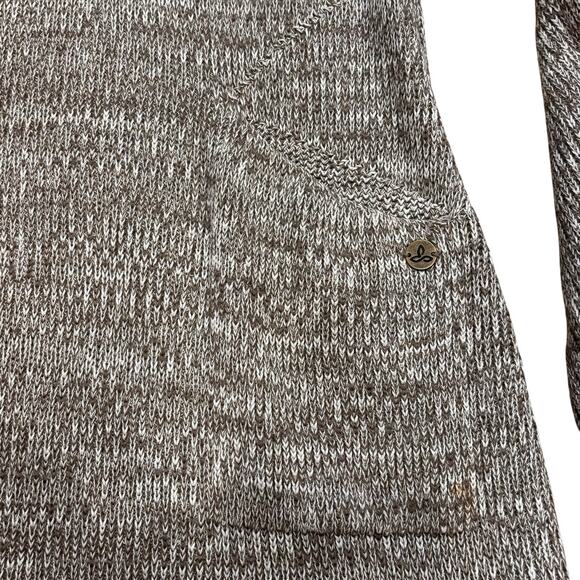 Prana Medium Tan Heather Sweater Dress ARCHER Fold Over Collar Snap Knit Pockets - Picture 6 of 8